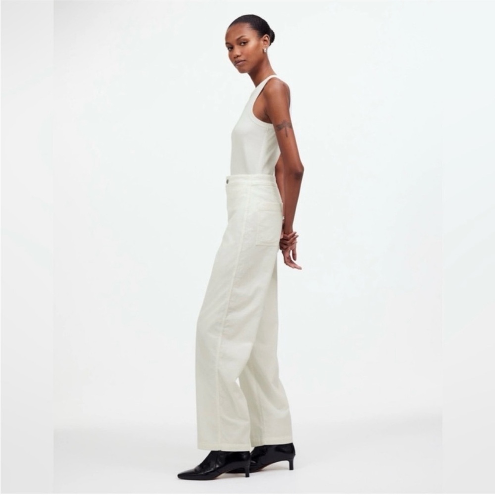 Madewell The Petite Emmett Wide Leg Pant Corduroy Welt Pocket Winter White - Picture 2 of 9